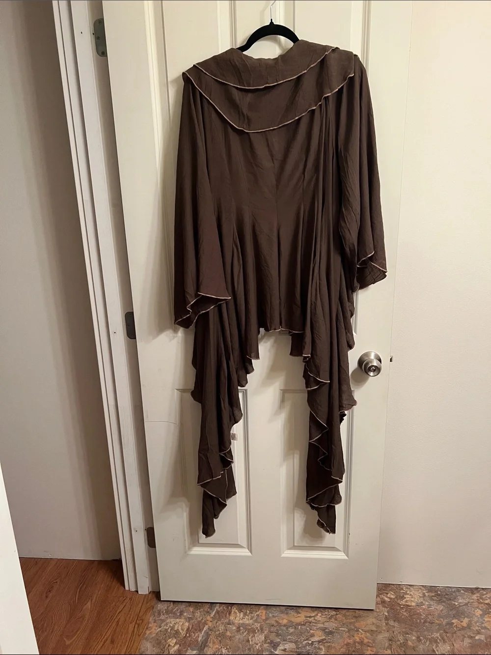 Brown Ruffled Duster Cover-Up Waterfall front Size L